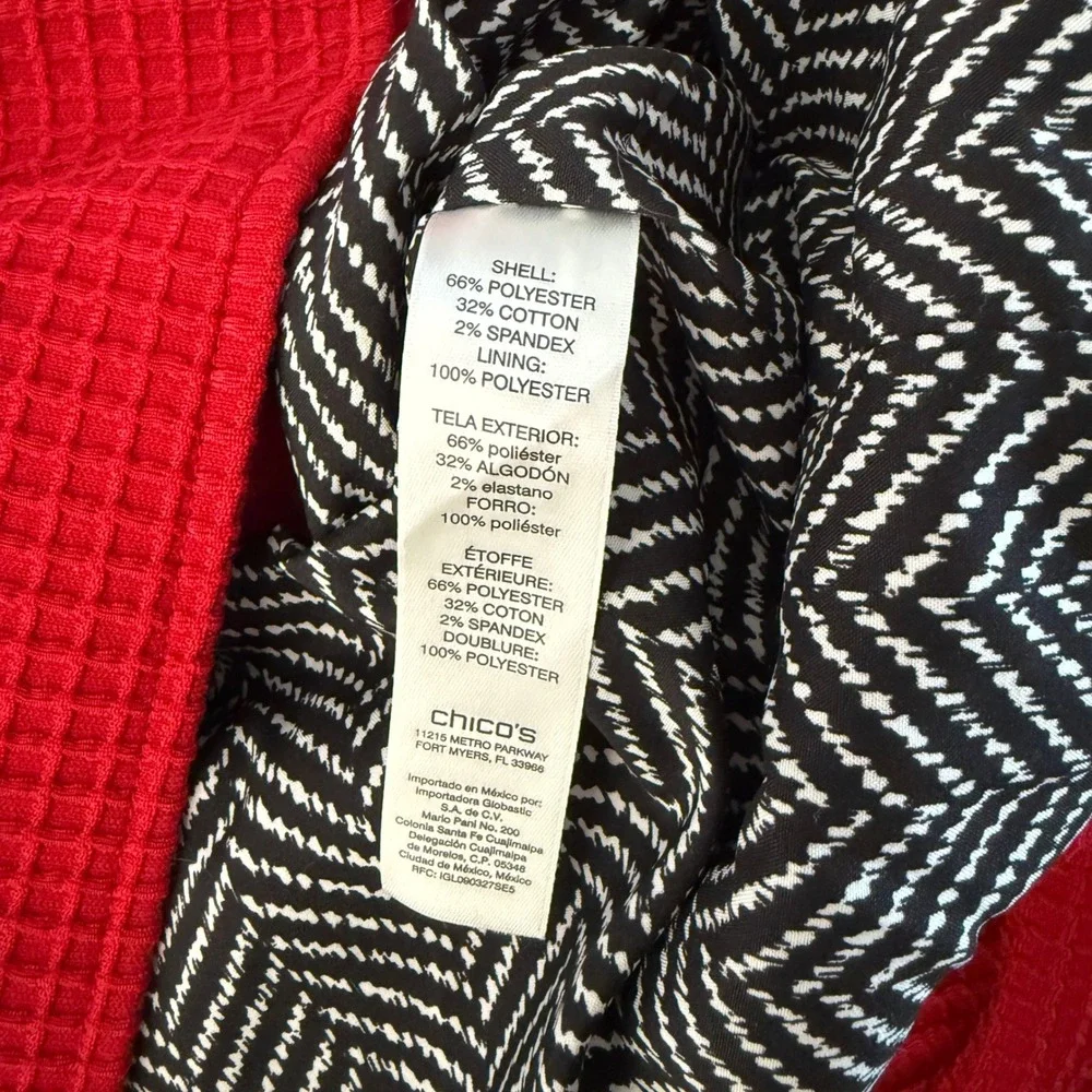 Chico's Red Waffle Knit Asymmetrical Zip Moto Jacket Size 1 Medium‎